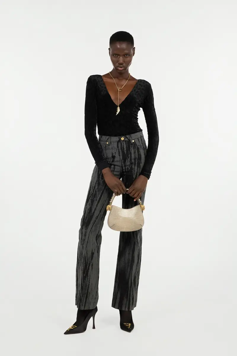 Roberto Cavalli Black Bodysuit With Jaguar Skin Pattern | Thumbnail 7