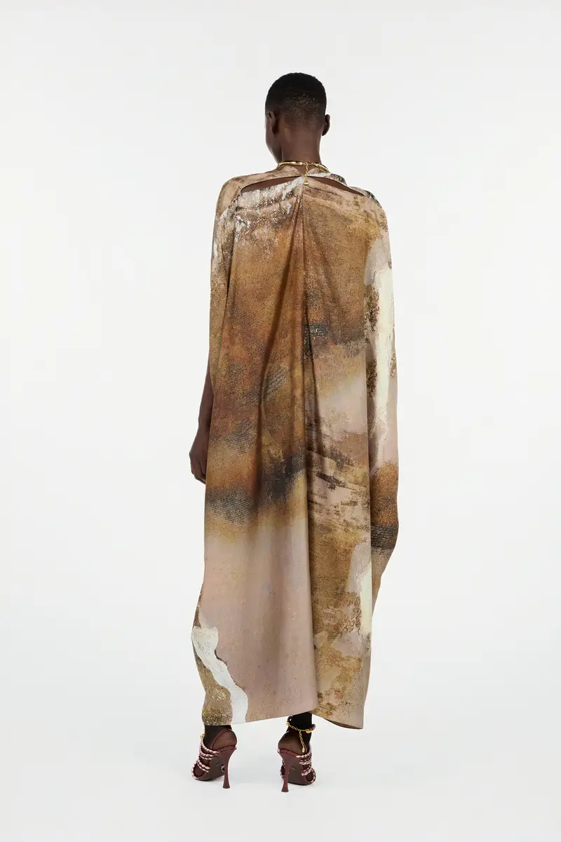 Roberto Cavalli Beige Caftan With Affresco Printed On Silk Twill | Thumbnail 3