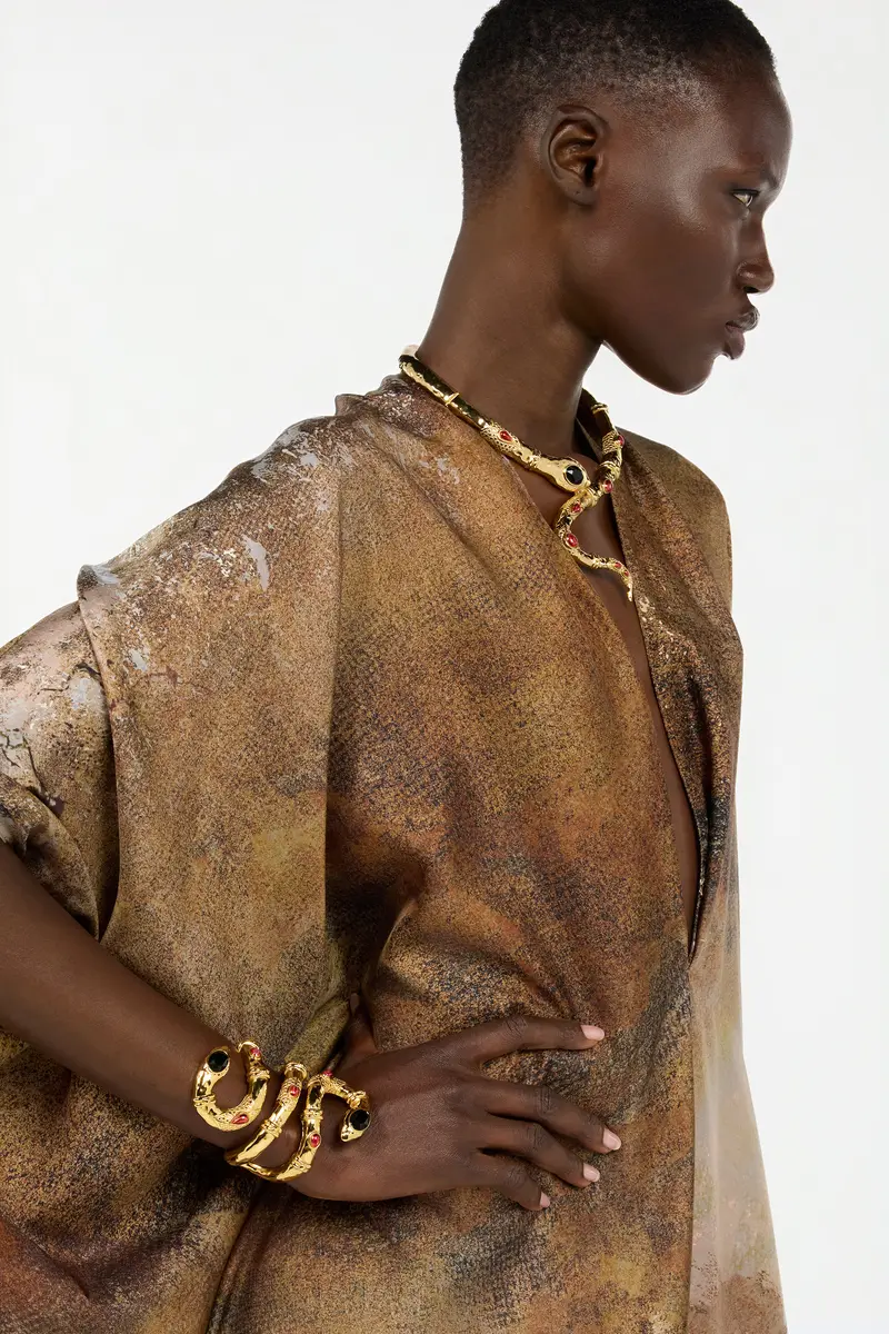 Roberto Cavalli Beige Caftan With Affresco Printed On Silk Twill | Thumbnail 5