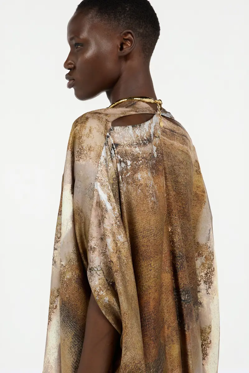 Roberto Cavalli Beige Caftan With Affresco Printed On Silk Twill | Thumbnail 6