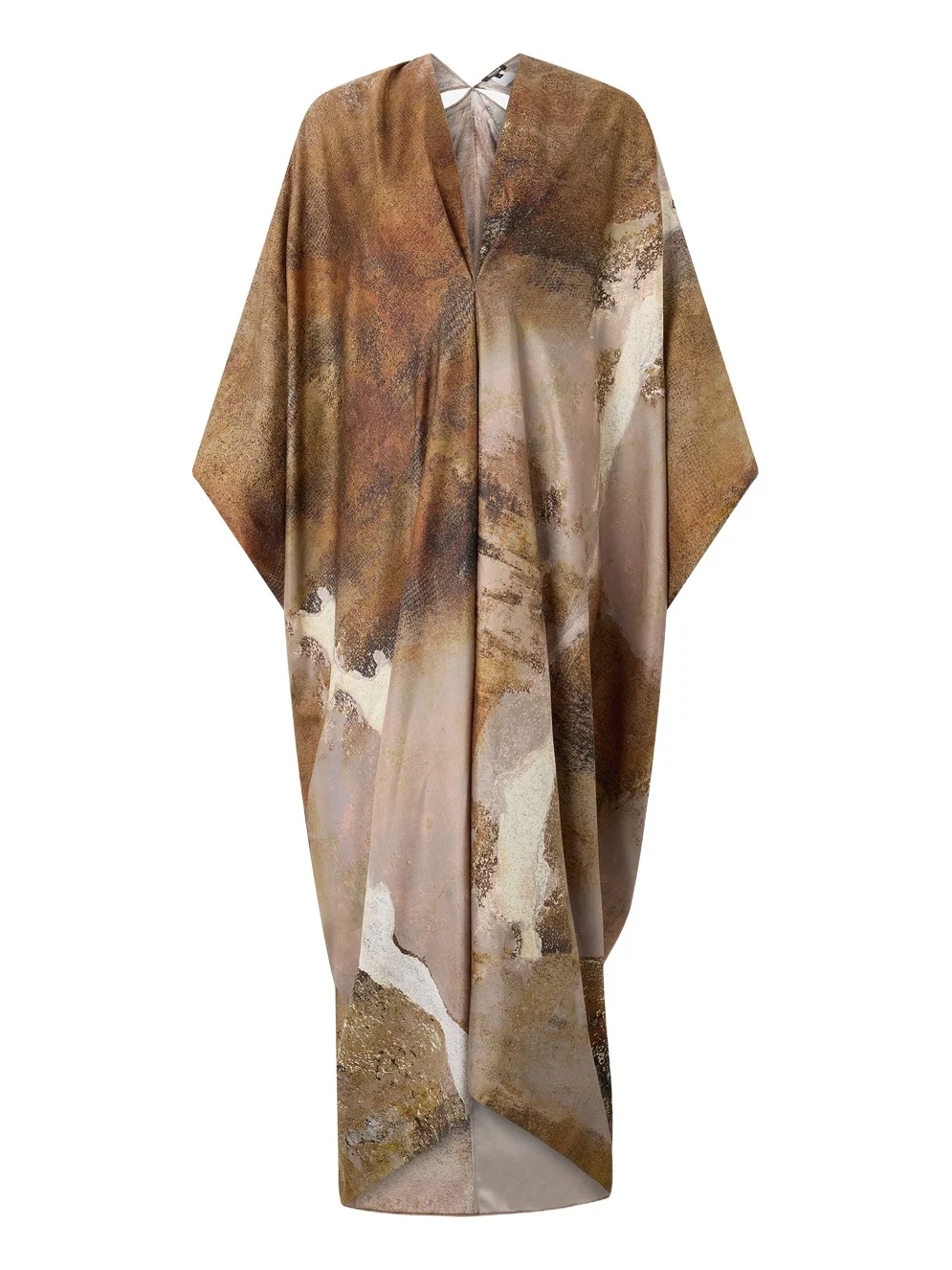 Beige Caftan With Affresco Printed On Silk Twill