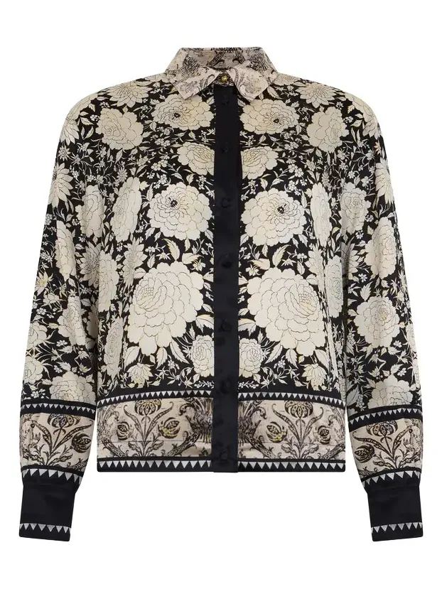 Black and Ivory Floral Print Shirt