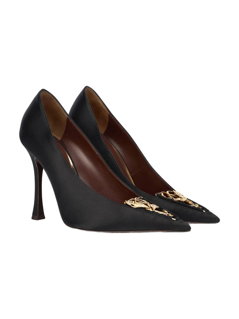 Roberto Cavalli Black Pumps With Leaf Insert