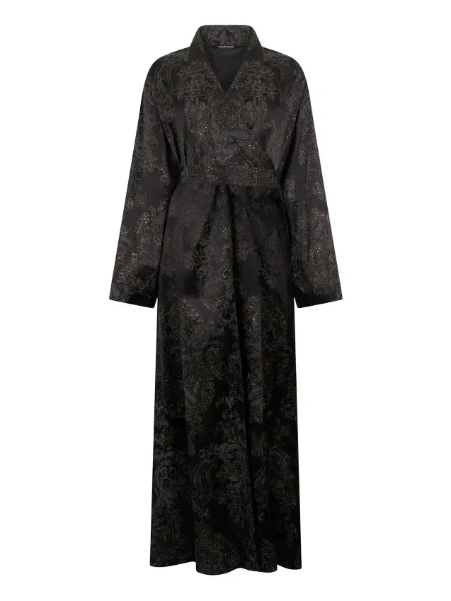 Ornamental Black Silk Kimono Dress Ornamental Black Silk Kimono Dress