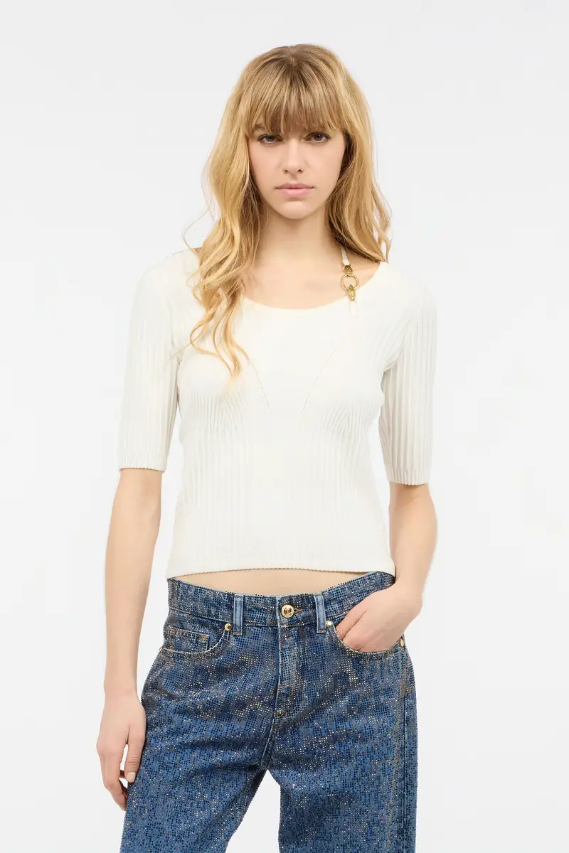 Roberto Cavalli Three-Quarter-Sleeve Crop Top | Thumbnail 2 Roberto Cavalli Three-Quarter-Sleeve Crop Top | Thumbnail 2