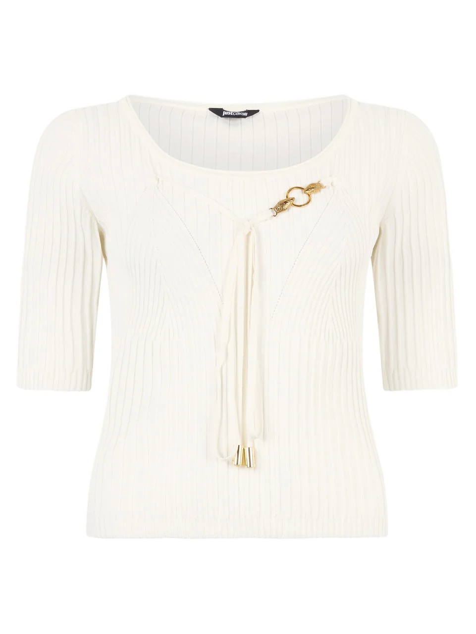 Roberto Cavalli Three-Quarter-Sleeve Crop Top