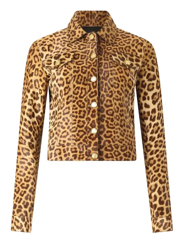 Leather Jacket With Leopard Skin Print Leather Jacket With Leopard Skin Print