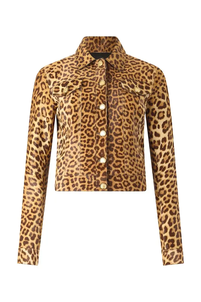 Roberto Cavalli Leather Jacket With Leopard Skin Print | Image 1 Roberto Cavalli Leather Jacket With Leopard Skin Print | Image 1