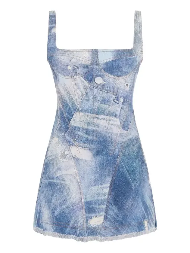Roberto Cavalli Denim Patch Print Mini Dress