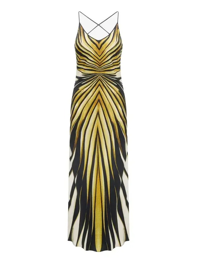Ray Of Gold Print Silk Maxi Dress