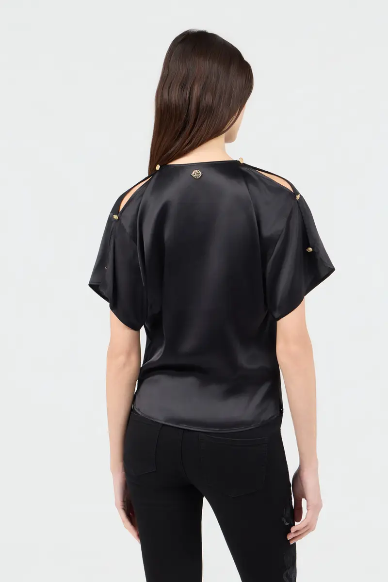 Roberto Cavalli Black Silk Top With Cut-Outs | Thumbnail 3 Roberto Cavalli Black Silk Top With Cut-Outs | Thumbnail 3