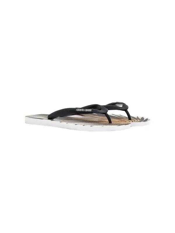 Roberto Cavalli Ray of Gold Print Rubber Flip-Flops