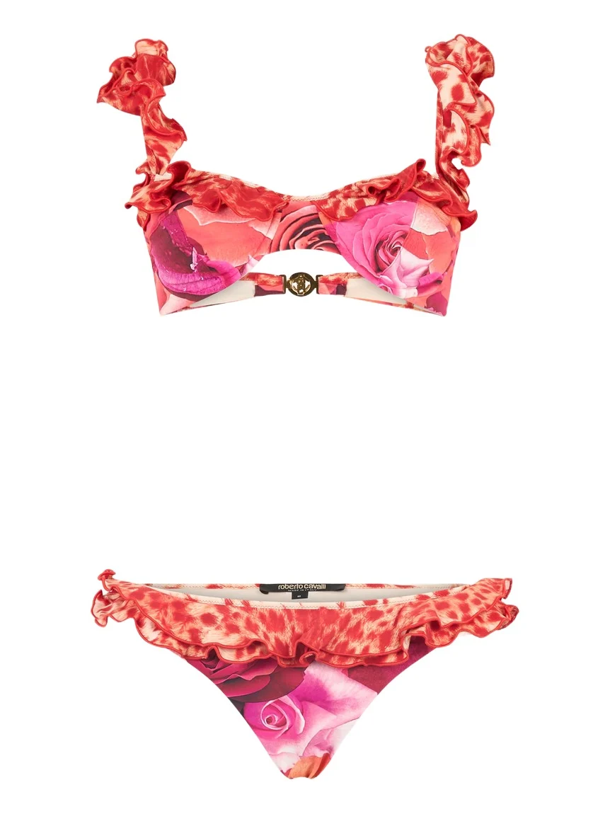 Roberto Cavalli Garden Rose And Cheetah Skin Bikini