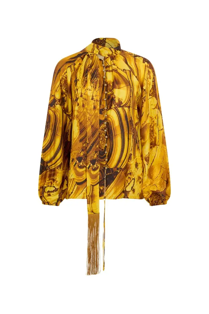 Roberto Cavalli Tigereye Print Silk Shirt