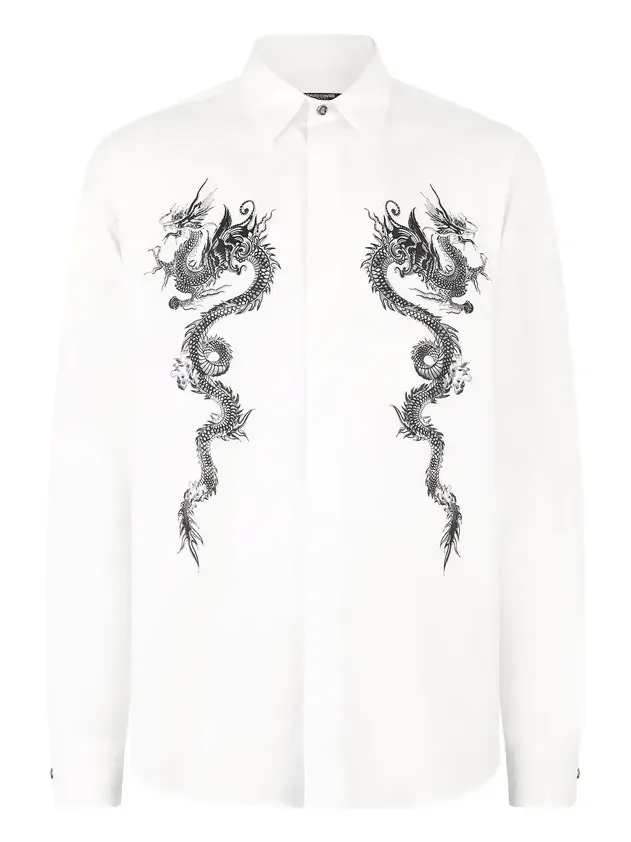Roberto Cavalli Cotton Shirt With Dragons
