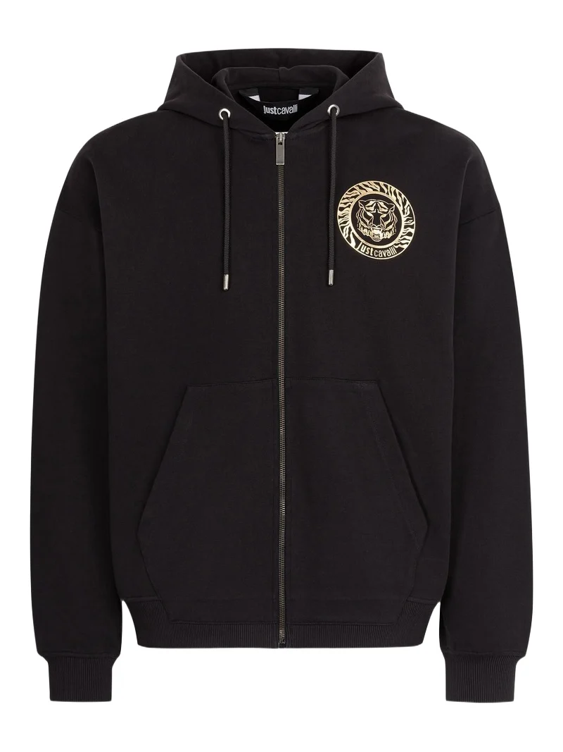 Just Cavalli Logo-Print Zip Cotton Hoodie Just Cavalli Logo-Print Zip Cotton Hoodie