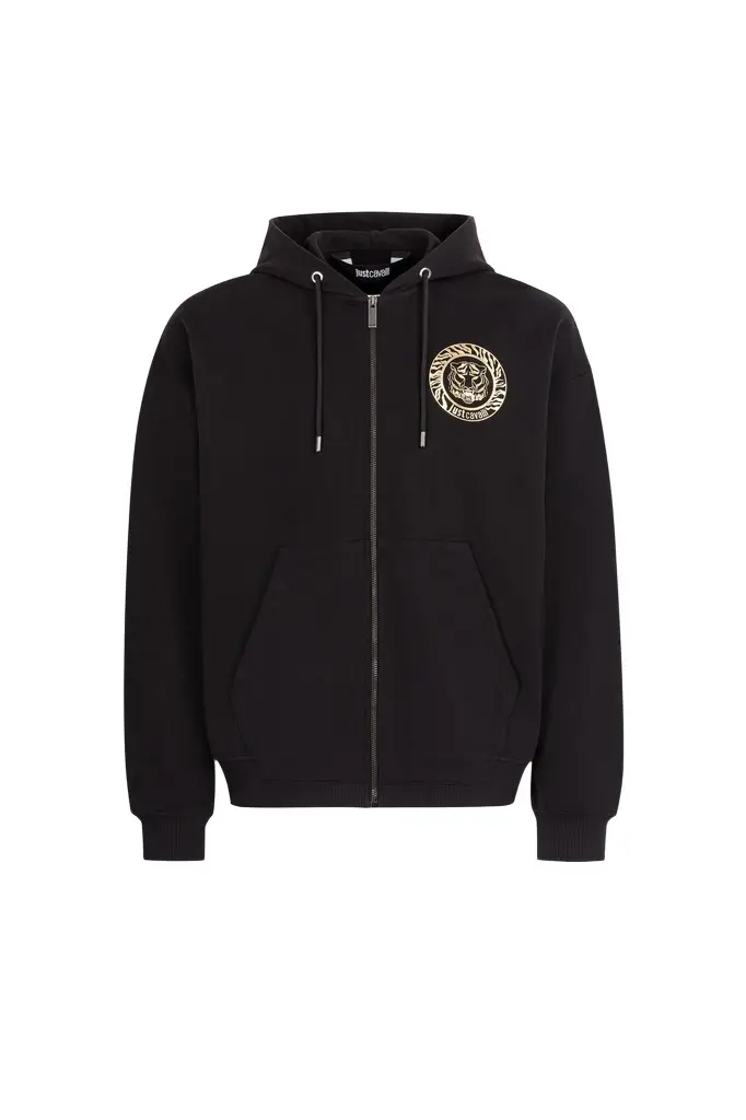 Roberto Cavalli Just Cavalli Logo-Print Zip Cotton Hoodie | Image 1 Roberto Cavalli Just Cavalli Logo-Print Zip Cotton Hoodie | Image 1