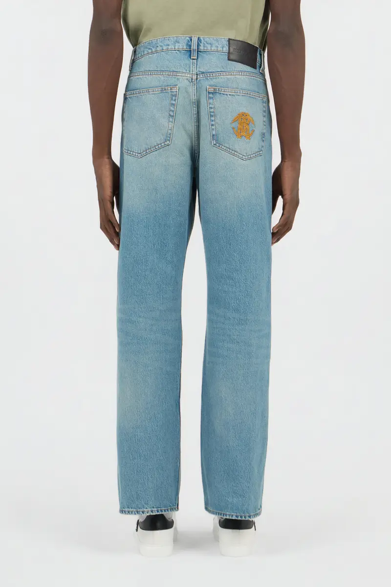Roberto Cavalli Light Blue Wide-Leg Jeans With Monogram RC | Thumbnail 3 Roberto Cavalli Light Blue Wide-Leg Jeans With Monogram RC | Thumbnail 3
