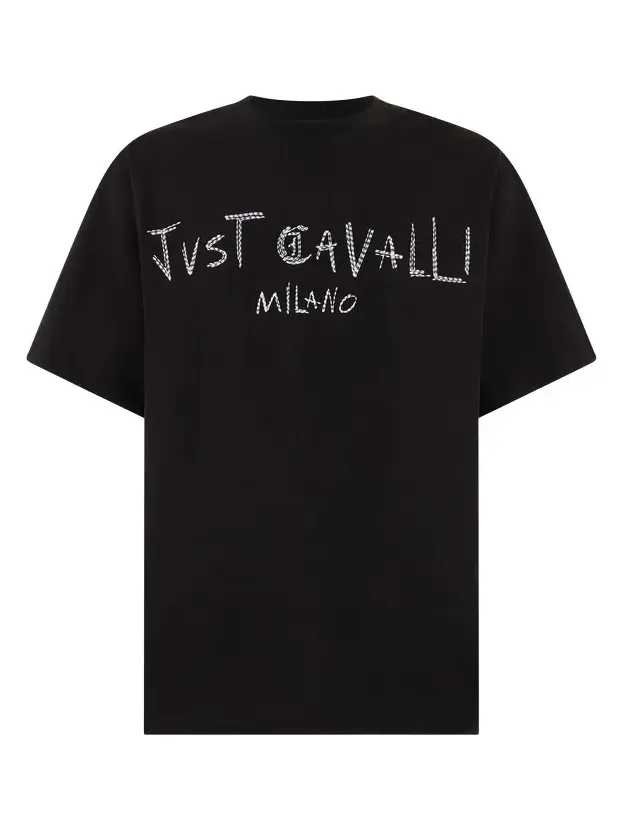 Roberto Cavalli Black T-Shirt With Embroidered Logo