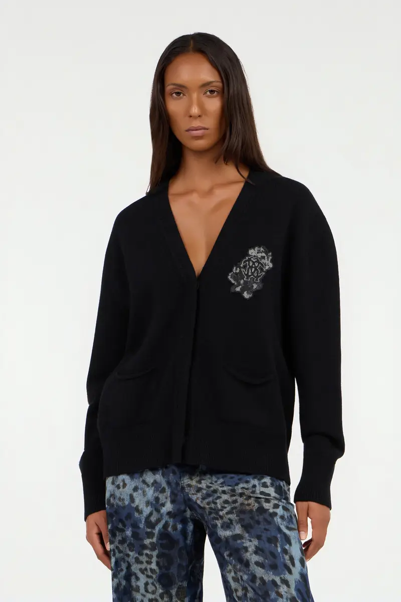 Roberto Cavalli Black cardigan with Monogram Mirror Snake | Thumbnail 2 Roberto Cavalli Black cardigan with Monogram Mirror Snake | Thumbnail 2