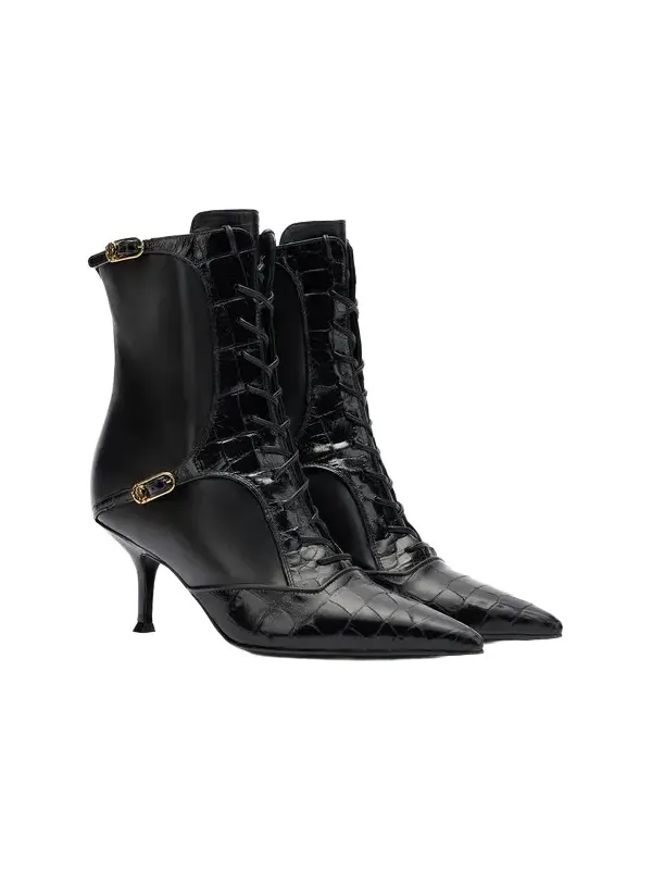 Crocodile-Effect Lace-Up Ankle Boots Crocodile-Effect Lace-Up Ankle Boots