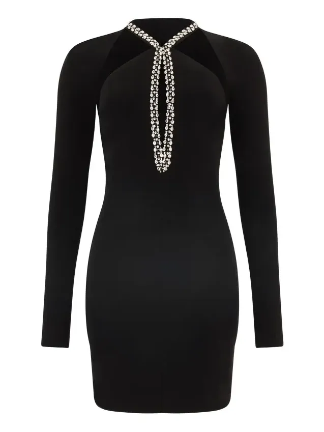Mini Dress With Cut-Out And Bejeweled Neckline Mini Dress With Cut-Out And Bejeweled Neckline