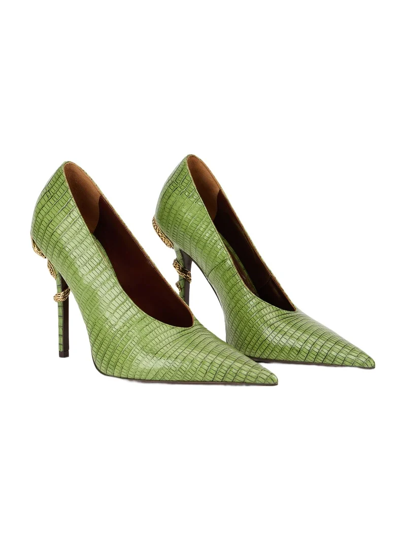 Leather Pumps with Snake Detail Leather Pumps with Snake Detail