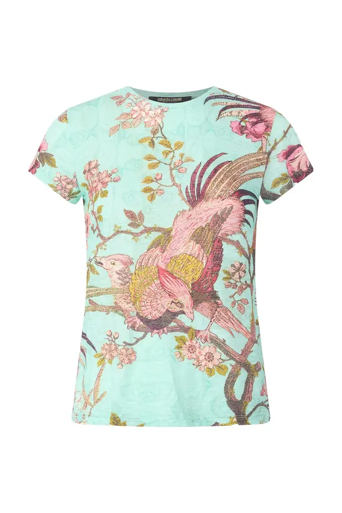 Roberto Cavalli T-Shirt With Oriental Bird Print