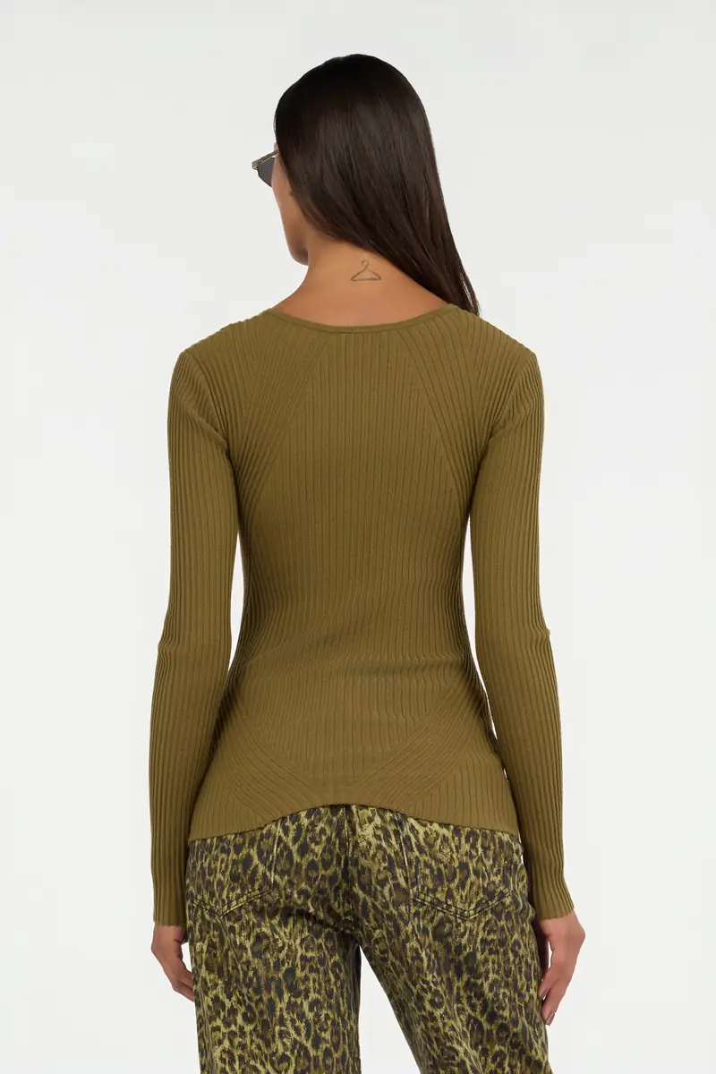 Roberto Cavalli Olive Green Ribbed Cut-Out Sweater | Thumbnail 3