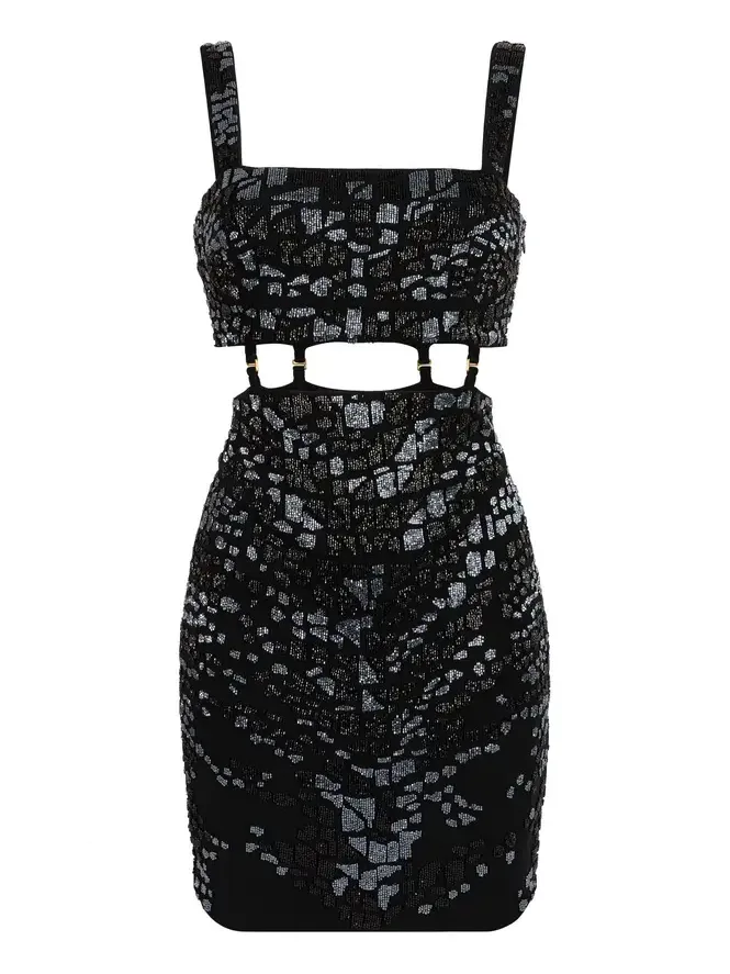 Leopard Bead-Embellished Mini Dress