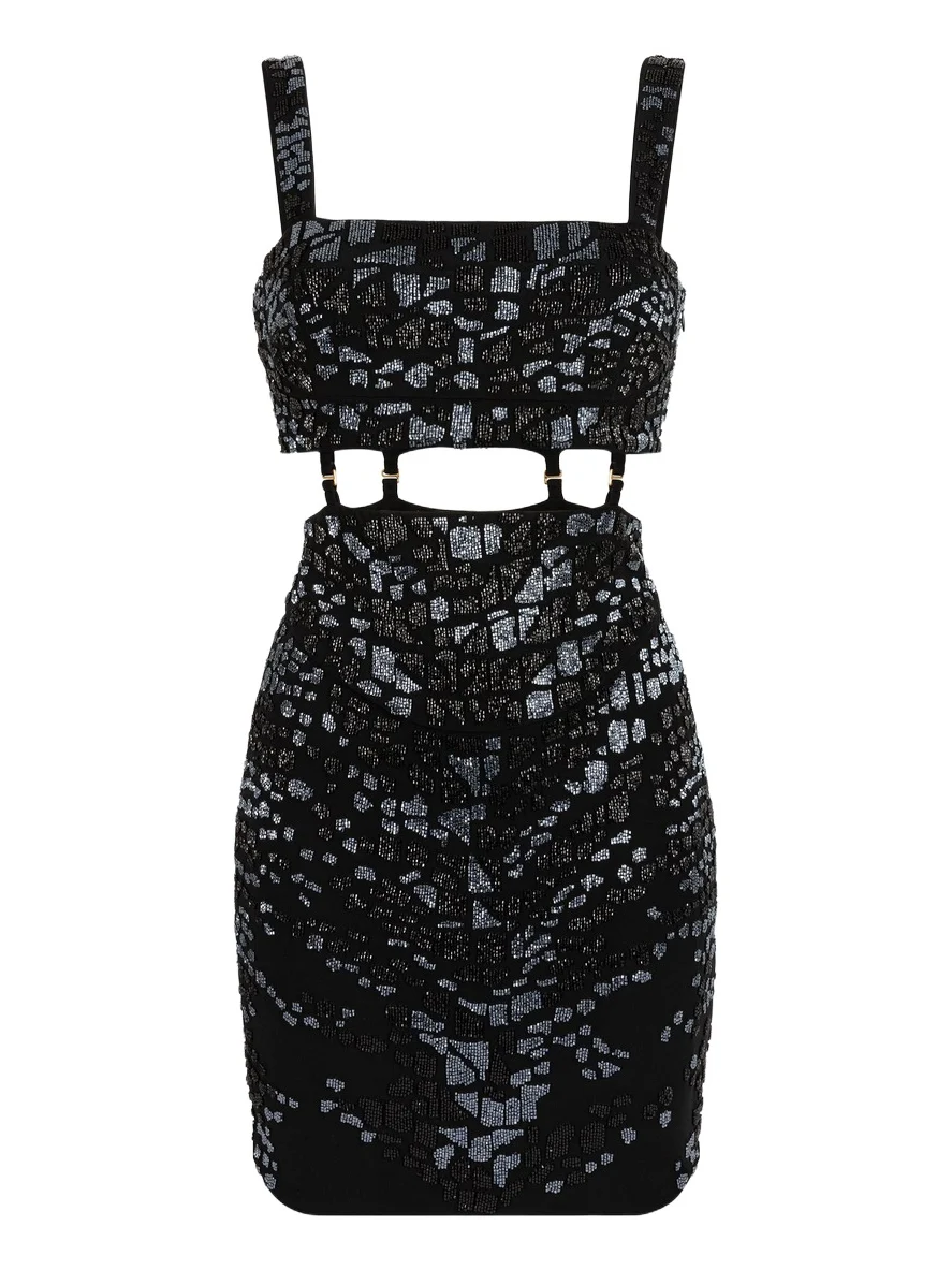 Leopard Bead-Embellished Mini Dress
