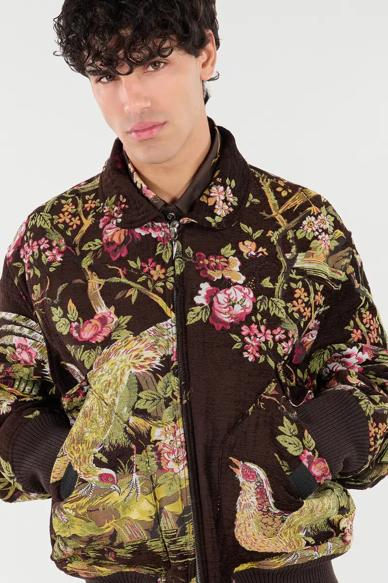 Roberto Cavalli Bomber Jacket With Oriental Bird Print | Thumbnail 6 Roberto Cavalli Bomber Jacket With Oriental Bird Print | Thumbnail 6