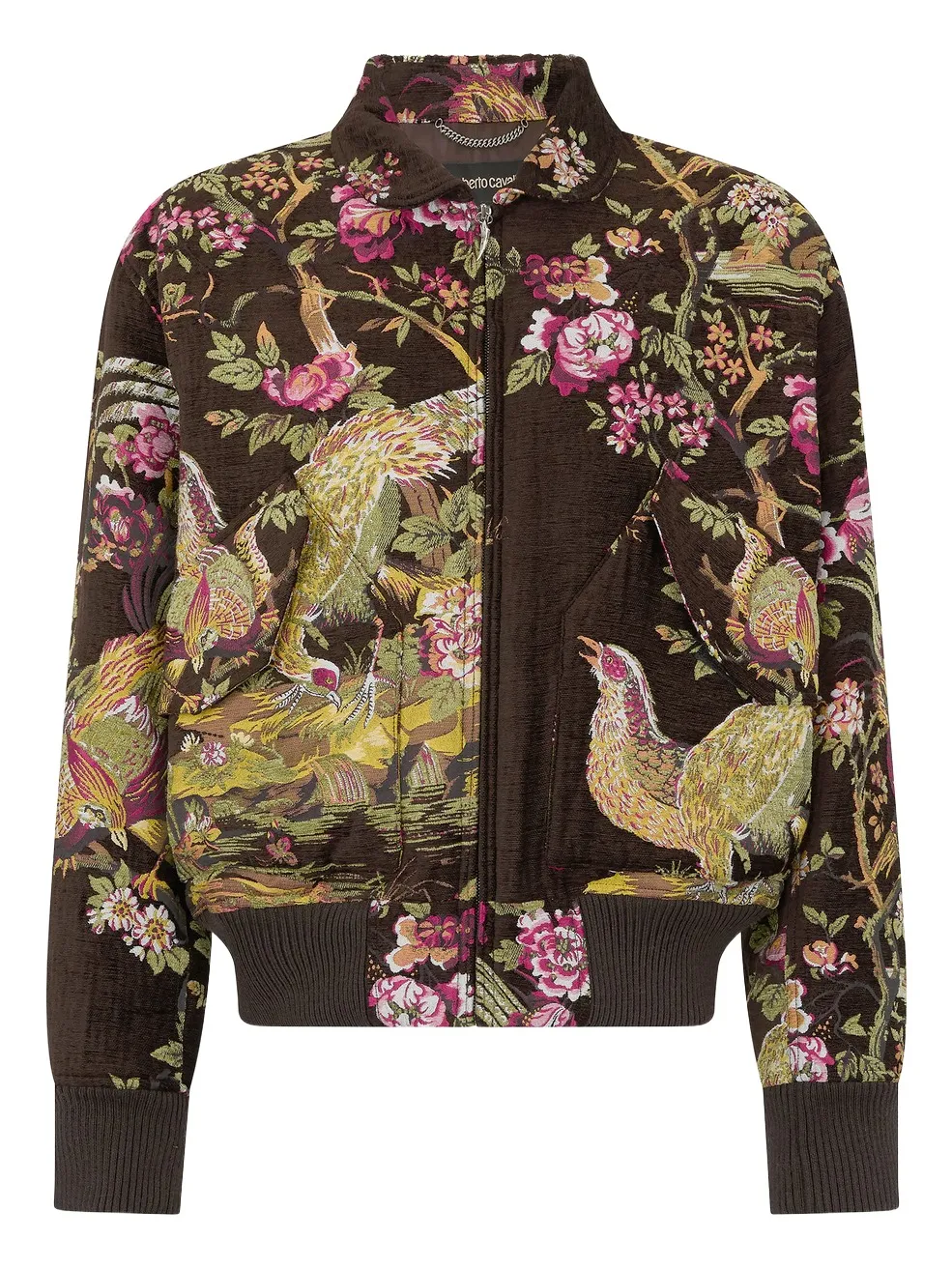 Roberto Cavalli Bomber Jacket With Oriental Bird Print