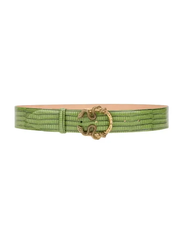 Green Leather Belt With Snake Buckle Green Leather Belt With Snake Buckle