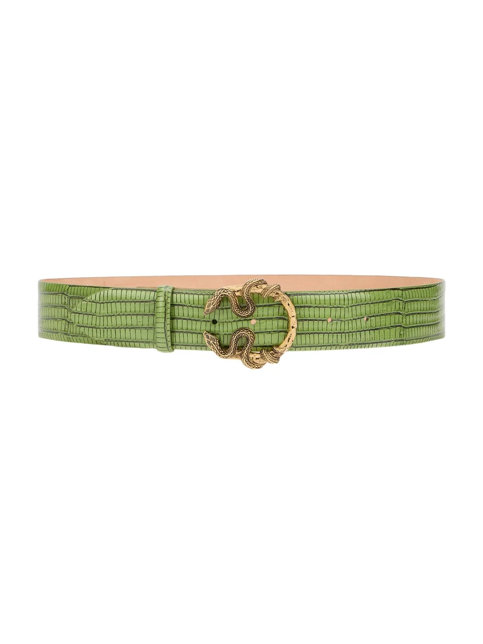 Green Leather Belt With Snake Buckle Green Leather Belt With Snake Buckle