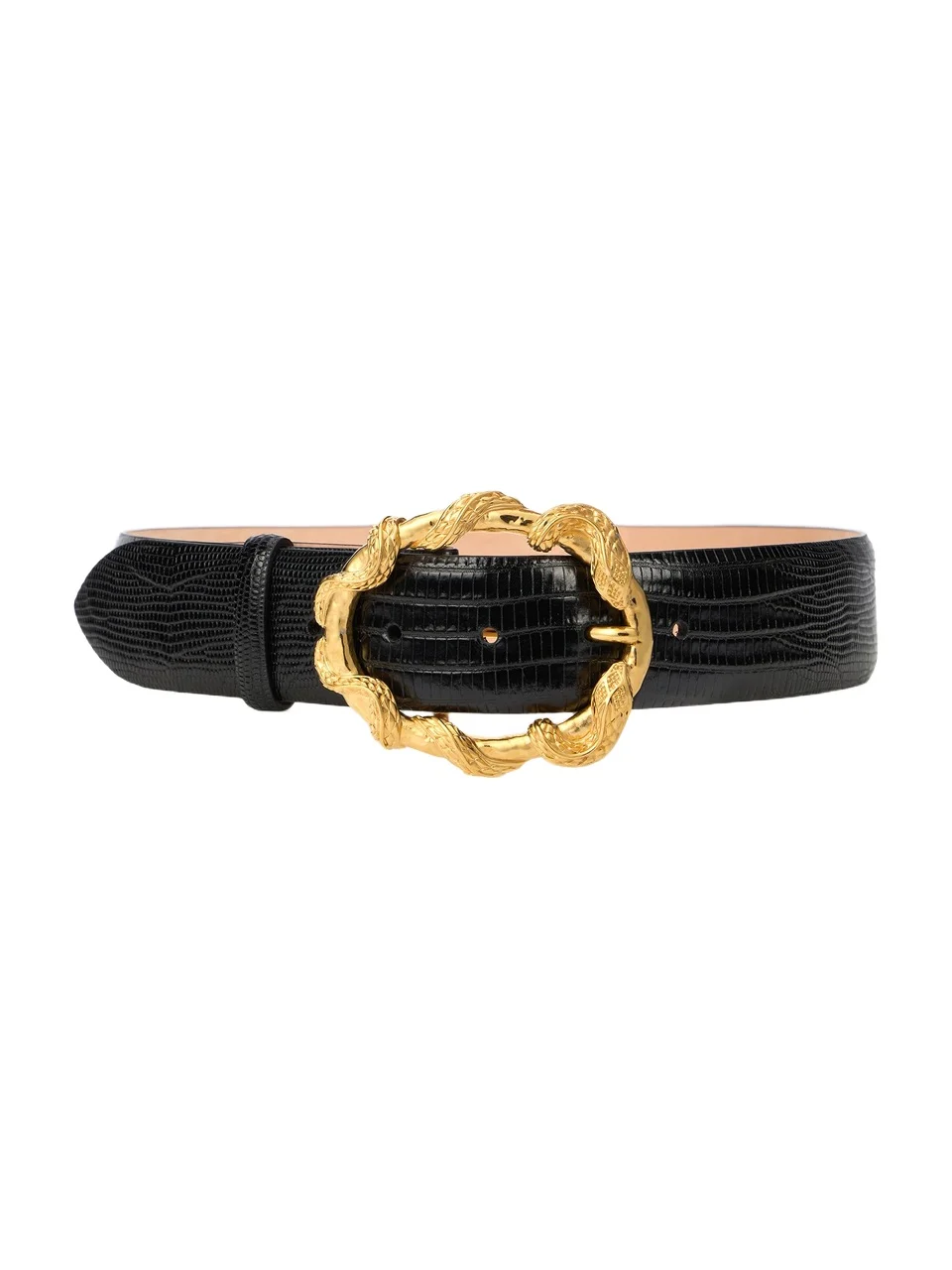Black Belt With Cobra Print And Snake Buckle Black Belt With Cobra Print And Snake Buckle