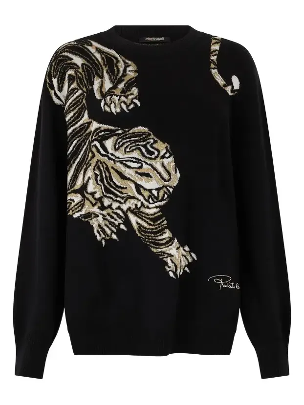 Wool Sweater with Tiger Motif Wool Sweater with Tiger Motif