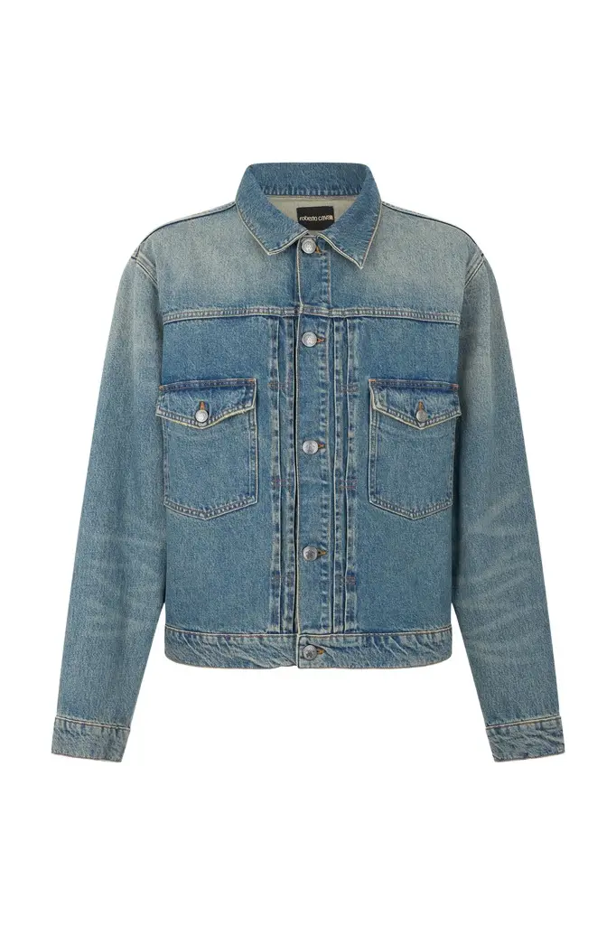 Roberto Cavalli Blue Denim Jacket | Image 1 Roberto Cavalli Blue Denim Jacket | Image 1