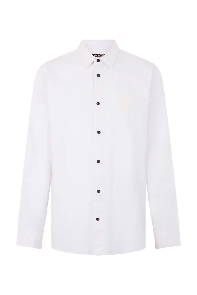 Roberto Cavalli White Shirt with Monogram RC Embroidery