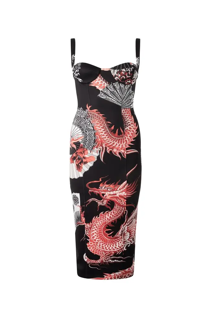 Roberto Cavalli Midi Dress With Dragon