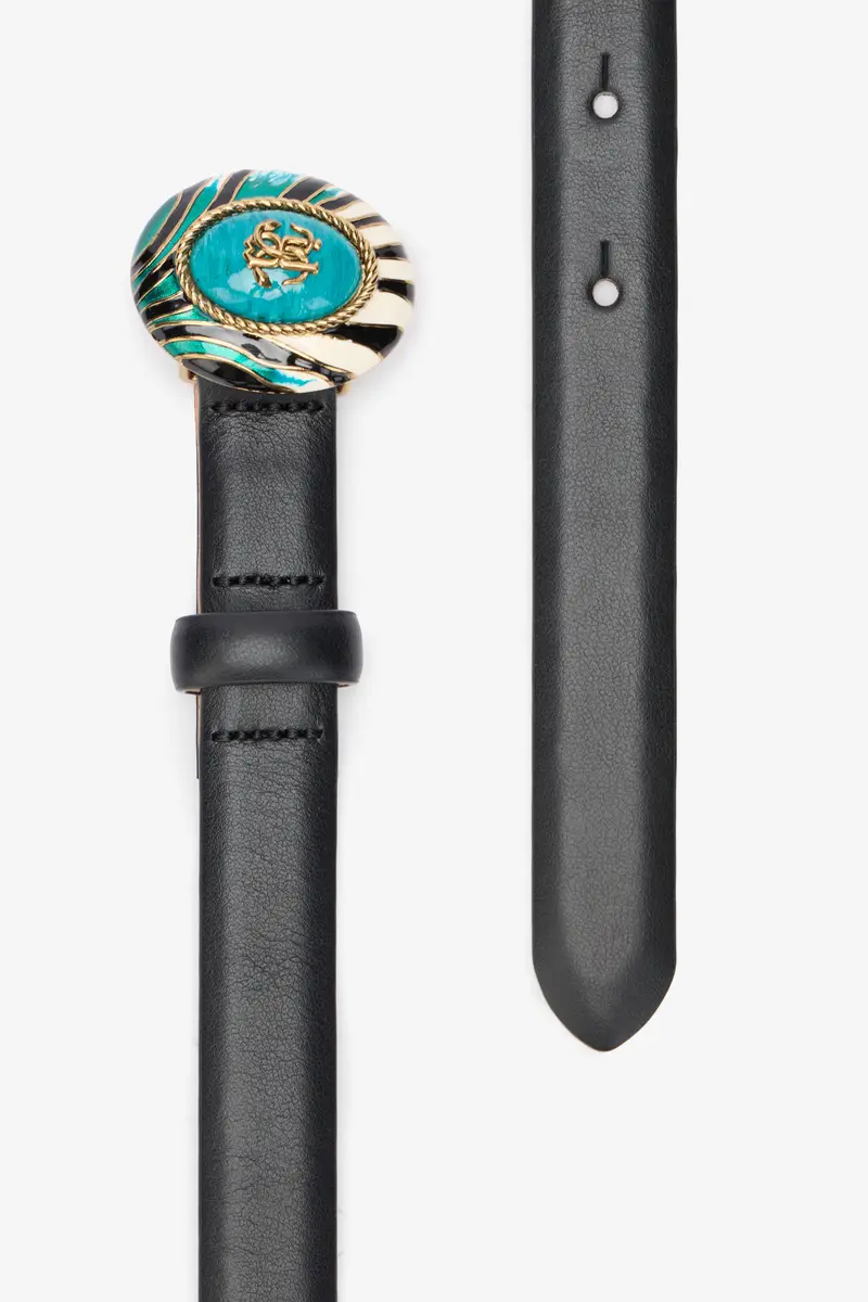 Roberto Cavalli Black Fashion Belt Enameled RC Monogram Buckle | Thumbnail 2 Roberto Cavalli Black Fashion Belt Enameled RC Monogram Buckle | Thumbnail 2