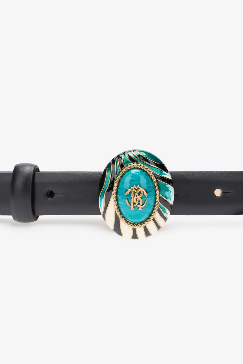 Roberto Cavalli Black Fashion Belt Enameled RC Monogram Buckle | Thumbnail 4 Roberto Cavalli Black Fashion Belt Enameled RC Monogram Buckle | Thumbnail 4