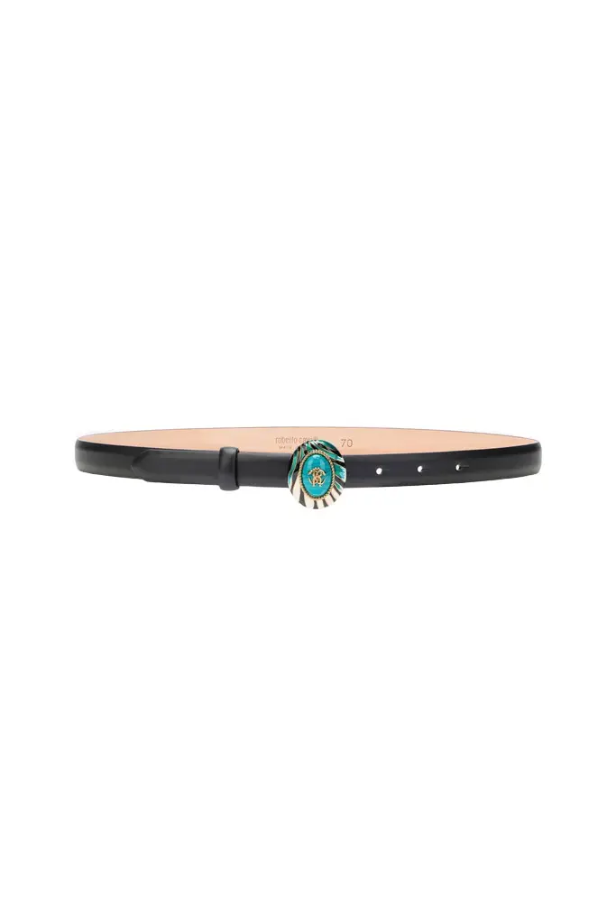Roberto Cavalli Black Fashion Belt Enameled RC Monogram Buckle