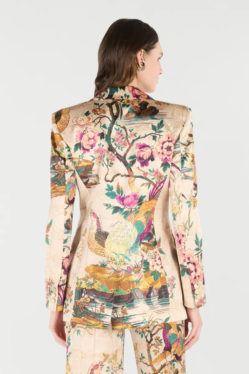Roberto Cavalli Silk Blazer With Oriental Bird Print | Thumbnail 3 Roberto Cavalli Silk Blazer With Oriental Bird Print | Thumbnail 3