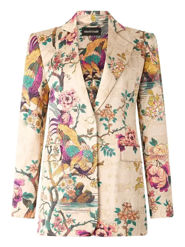 Roberto Cavalli Silk Blazer With Oriental Bird Print