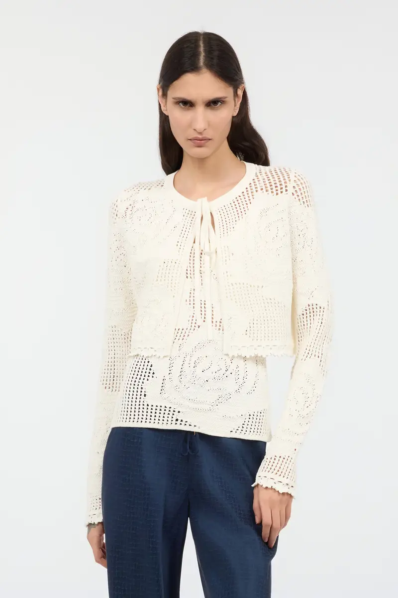 Roberto Cavalli Openwork Cropped Cardigan With Roses | Thumbnail 2