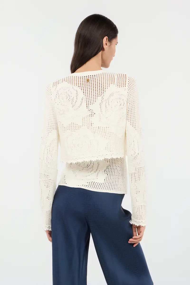Roberto Cavalli Openwork Cropped Cardigan With Roses | Thumbnail 3