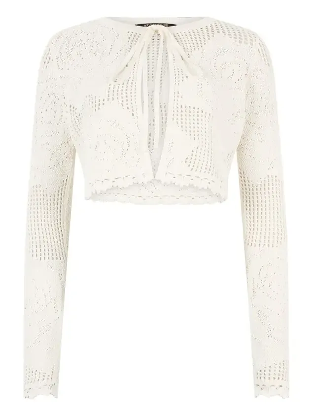 Openwork Cropped Cardigan With Roses Openwork Cropped Cardigan With Roses