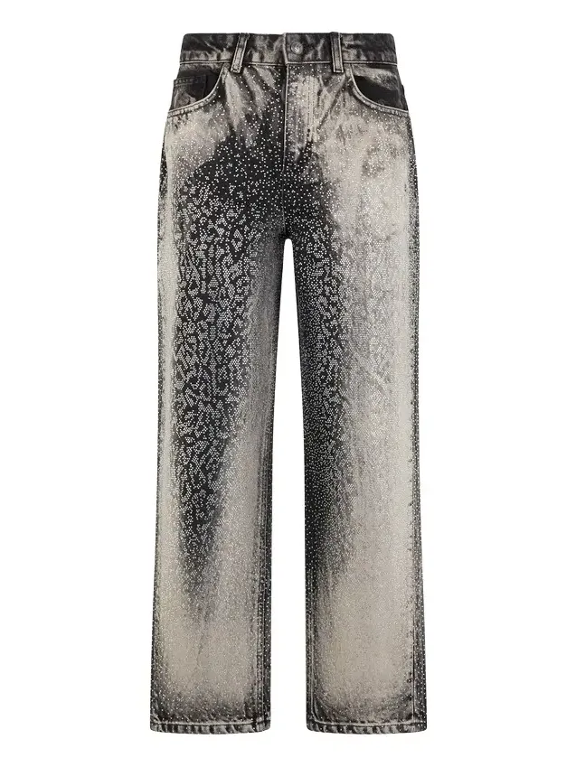 Jeans with Faded Effect and Rhinestones Jeans with Faded Effect and Rhinestones