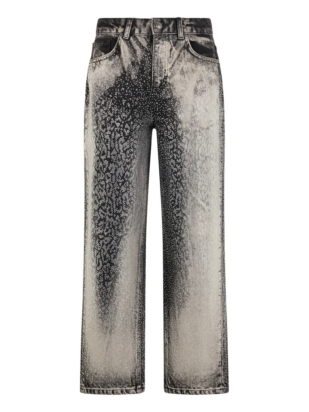 Jeans with Faded Effect and Rhinestones